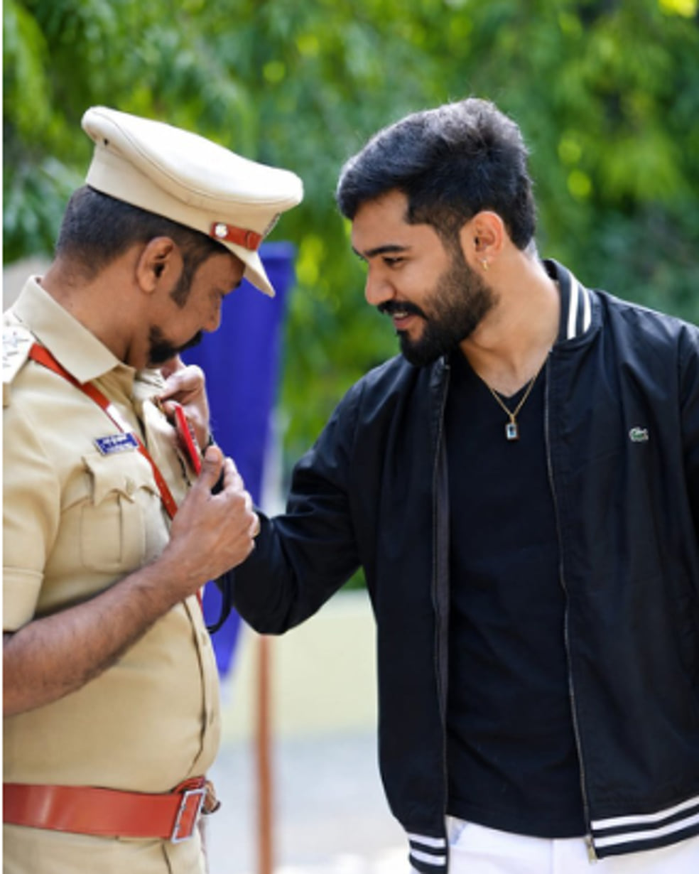 Jayasurya R. Azad with his father, ACP L.Y. Rajesh.