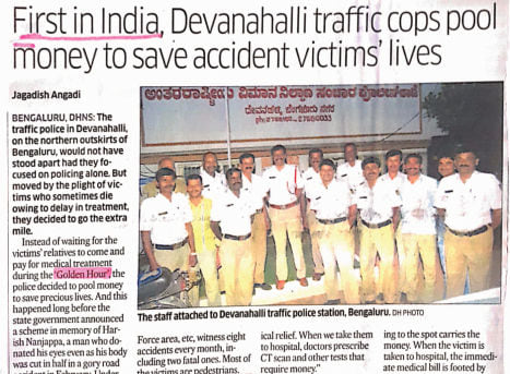 Deccan Herald: First in India: traffic cops pool money to save lives